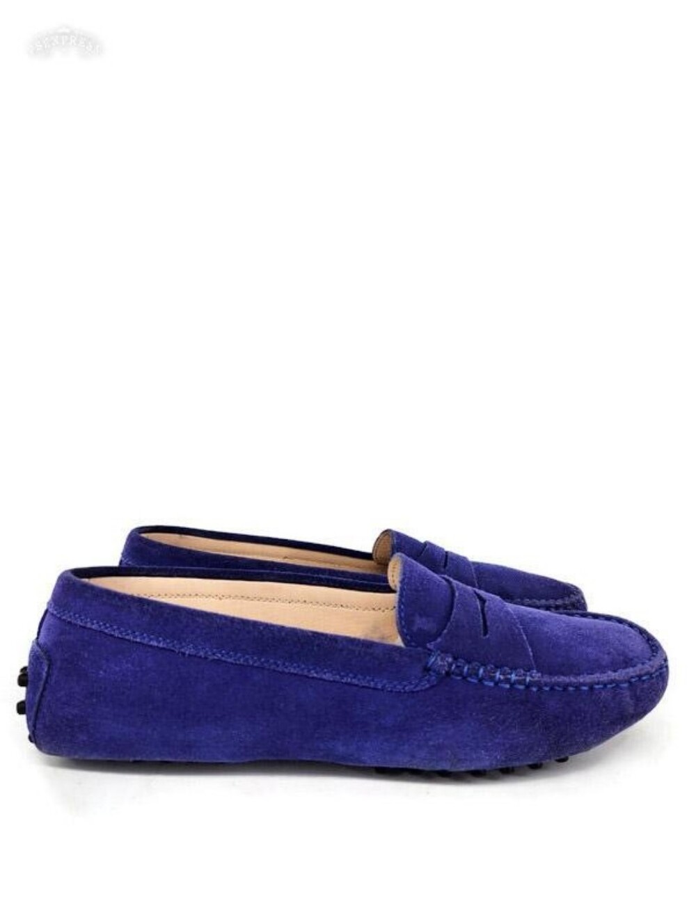 Tod's Gommino Vibrant Dark Blue Suede Slip-On Moc-Toe Driving Penny Loafers - Picture 5 of 15